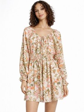 Anthropologie Lost + Wander Tie Front Tiered Dress SMALL long sleeve pockets